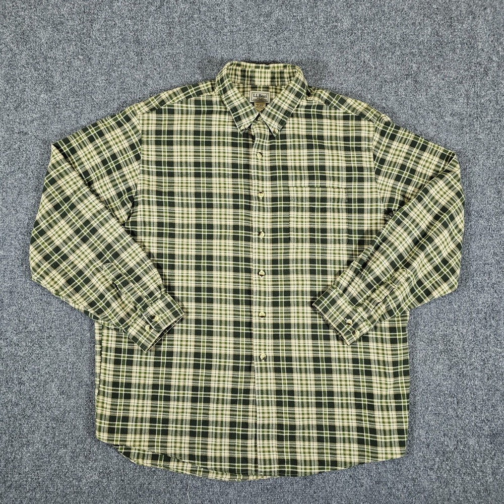 L.L Bean Soft Cotton Flannel Button Down Plaid Shirt Green Men's Size‎ XL Preppy